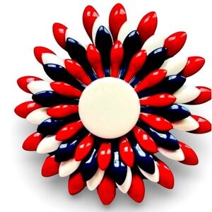 Vintage Retro MCM Patriotic Layered Enamel Metal Flower Brooch